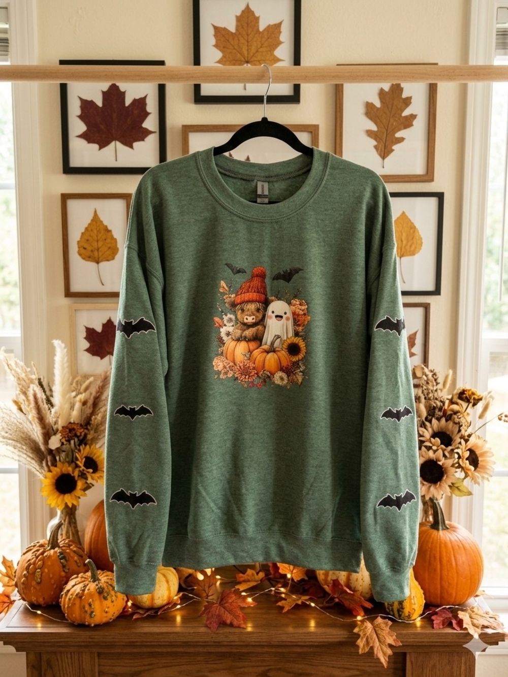 Womens Green Halloween Graphic Sweatshirt - Cozy Fall Crewneck